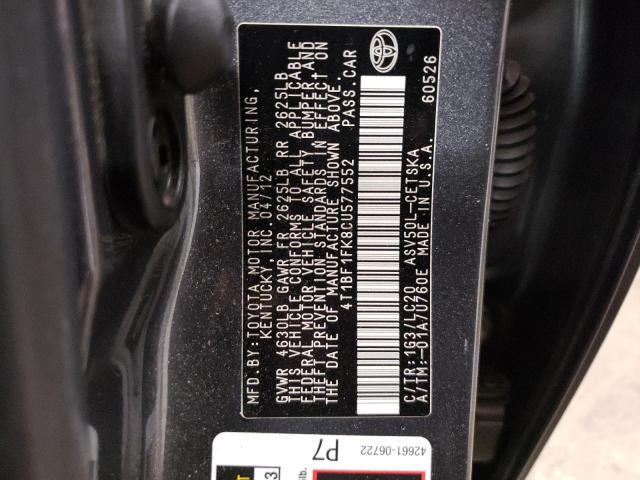 Photo 10 from auction – 2012 TOYOTA CAMRY BASE with VIN 4T1BF1FK8CU577552