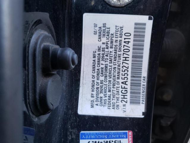 Photo 10 from auction – 2007 HONDA CIVIC SI with VIN 2HGFA55527H707410