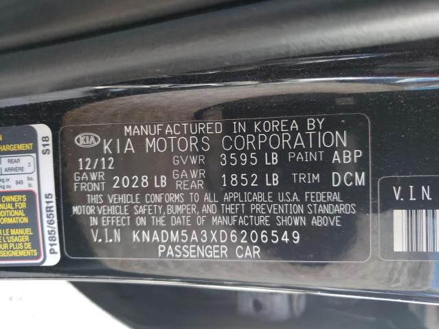 Photo 10 from auction – 2013 KIA RIO LX with VIN KNADM5A3XD6206549