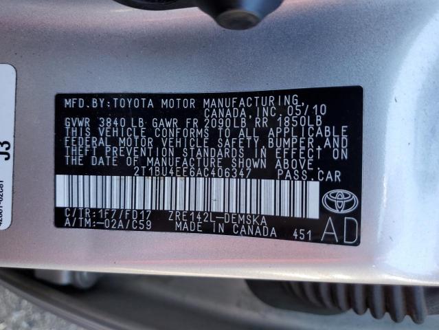 Photo 10 from auction – 2010 TOYOTA COROLLA BA with VIN 2T1BU4EE6AC406347
