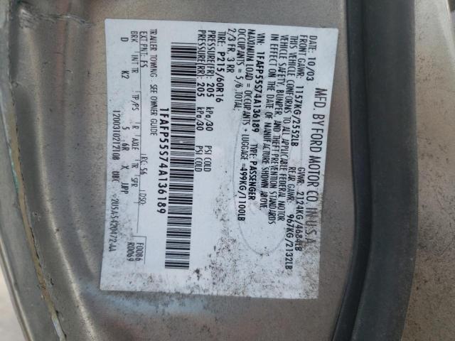 Photo 10 from auction – 2004 FORD TAURUS SES with VIN 1FAFP55S74A136189