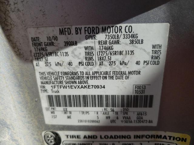 Photo 10 from auction – 2010 FORD F150 SUPER with VIN 1FTFW1EVXAKE70934