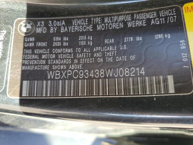 Photo 10 from auction – 2008 BMW X3 3.0SI with VIN WBXPC93438WJ08214