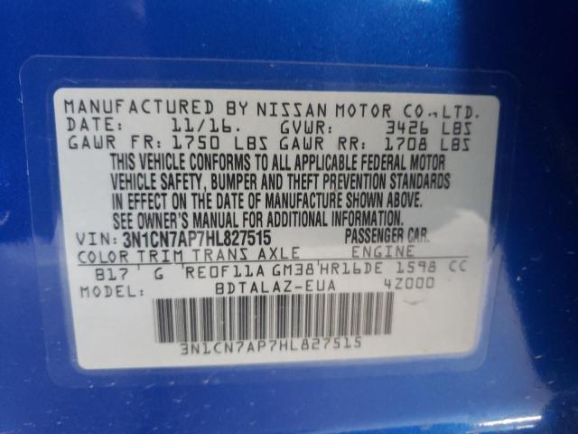Photo 10 from auction – 2017 NISSAN VERSA S with VIN 3N1CN7AP7HL827515