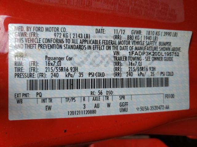 Photo 10 from auction – 2013 FORD FOCUS SE with VIN 1FADP3K20DL195752