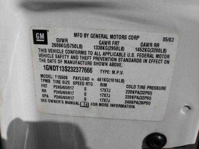 Photo 10 from auction – 2003 CHEVROLET TRAILBLAZE with VIN 1GNDT13S232377666