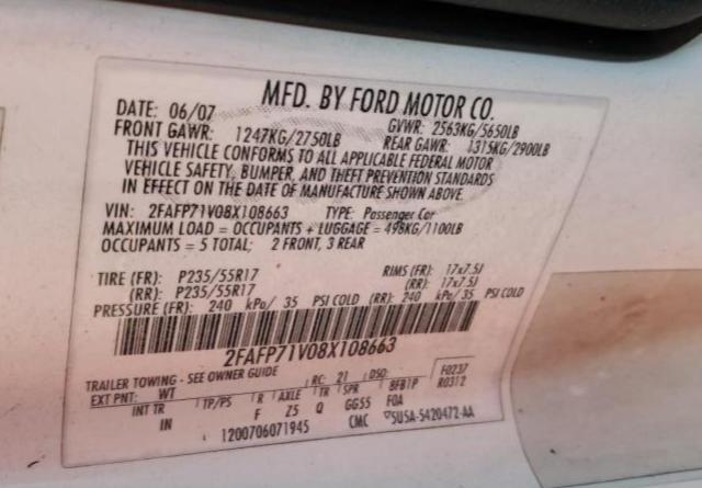 Photo 10 from auction – 2008 FORD CROWN VICT with VIN 2FAFP71V08X108663