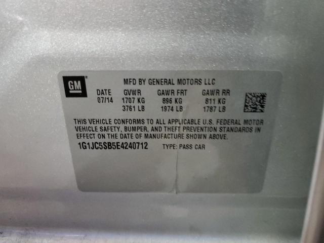 Photo 10 from auction – 2014 CHEVROLET SONIC LT with VIN 1G1JC5SB5E4240712