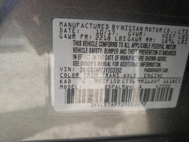 Photo 10 from auction – 2018 NISSAN SENTRA SR with VIN 3N1CB7AP7JY203392