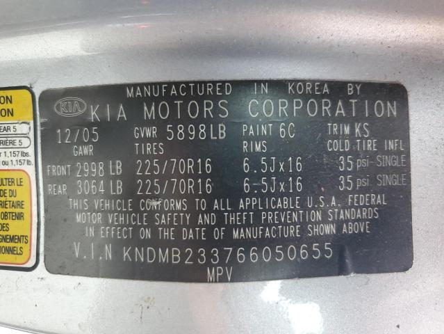 Photo 10 from auction – 2006 KIA SEDONA EX with VIN KNDMB233766050655