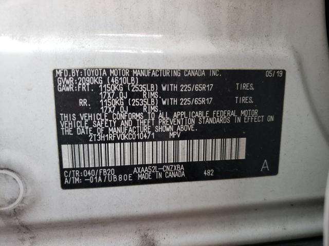 Photo 10 from auction – 2019 TOYOTA RAV4 LE with VIN 2T3H1RFV0KC010471