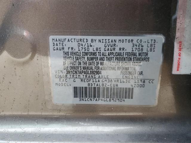 Zdjęcie 10 z aukcji – 2016 NISSAN VERSA S z VIN 3N1CN7AP4GL892904