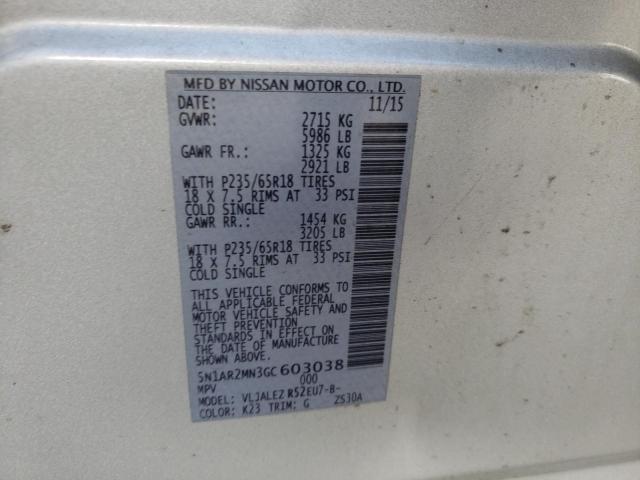 Photo 10 from auction – 2016 NISSAN PATHFINDER with VIN 5N1AR2MN3GC603038