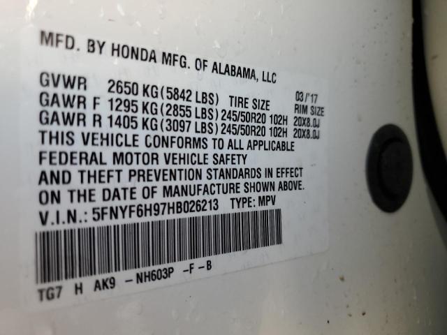 Photo 10 from auction – 2017 HONDA PILOT TOUR with VIN 5FNYF6H97HB026213