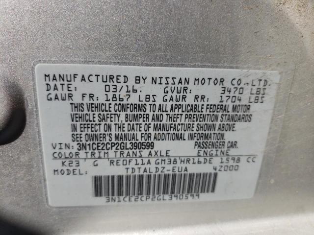 Photo 10 from auction – 2016 NISSAN VERSA NOTE with VIN 3N1CE2CP2GL390599