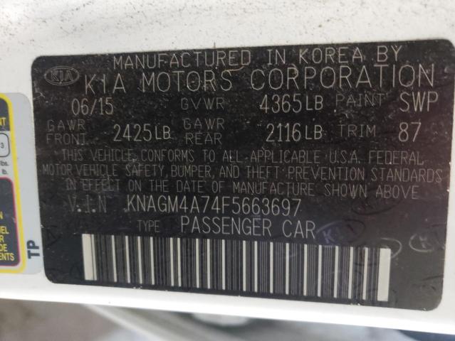 Photo 10 from auction – 2015 KIA OPTIMA LX with VIN KNAGM4A74F5663697