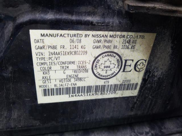Photo 9 from auction – 2009 NISSAN MAXIMA S with VIN 1N4AA51EX9C802209