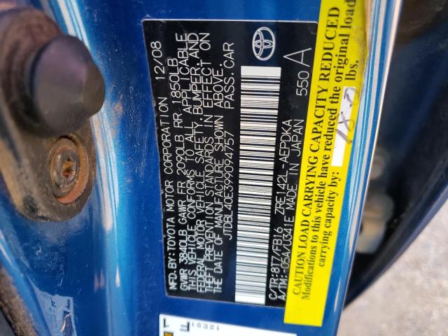 Photo 10 from auction – 2009 TOYOTA COROLLA BA with VIN JTDBL40E399094757
