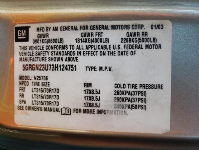 Photo 10 from auction – 2003 HUMMER H2 with VIN 5GRGN23U73H124751