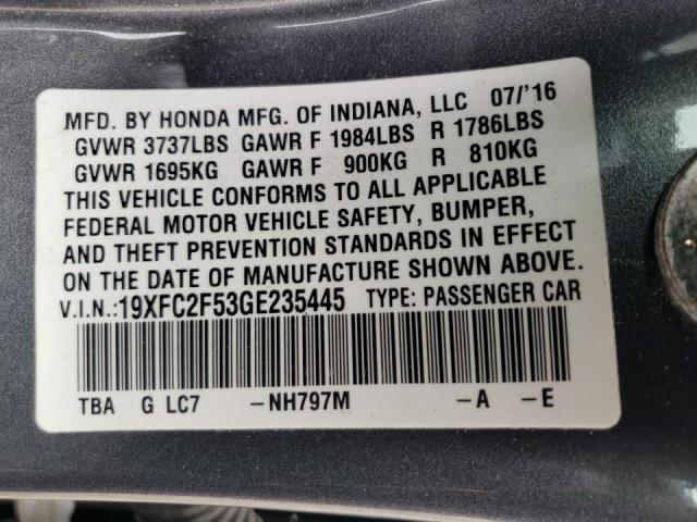 Photo 10 from auction – 2016 HONDA CIVIC LX with VIN 19XFC2F53GE235445