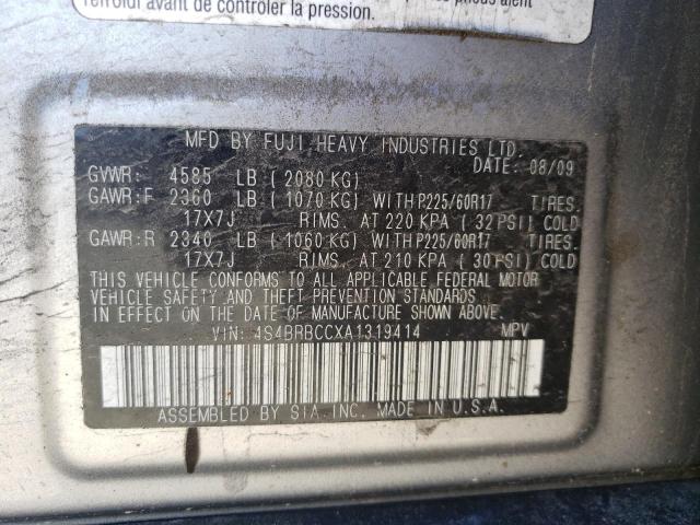 Photo 10 from auction – 2010 SUBARU OUTBACK 2. with VIN 4S4BRBCCXA1319414