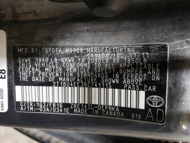 Photo 10 from auction – 2011 TOYOTA COROLLA BA with VIN 2T1BU4EE3BC741115