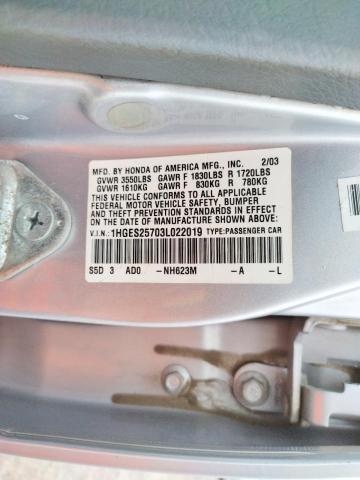 Photo 10 from auction – 2003 HONDA CIVIC EX with VIN 1HGES25703L022019