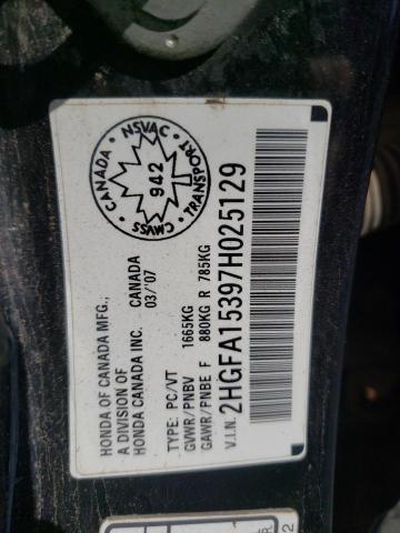 Photo 10 from auction – 2007 HONDA CIVIC DX with VIN 2HGFA15397H025129