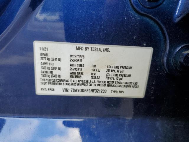 Photo 10 from auction – 2022 TESLA MODEL Y with VIN 7SAYGDEE9NF321203