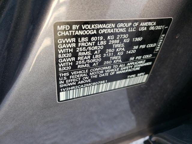 Photo 10 from auction – 2021 VOLKSWAGEN ATLAS SE with VIN 1V2HR2CA2MC607951