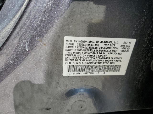 Photo 10 from auction – 2016 HONDA PILOT EX with VIN 5FNYF6H36GB083108