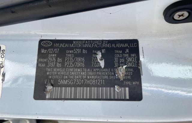 Photo 10 from auction – 2007 HYUNDAI SANTA FE G with VIN 5NMSG73D17H081211