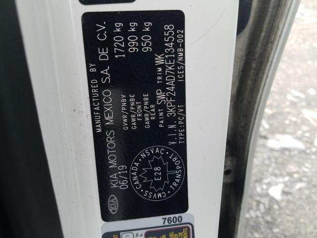 Photo 9 from auction – 2019 KIA FORTE FE with VIN 3KPF24AD7KE134558