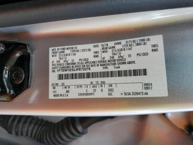 Photo 10 from auction – 2018 FORD F150 SUPER with VIN 1FTEW1E52JFE72276