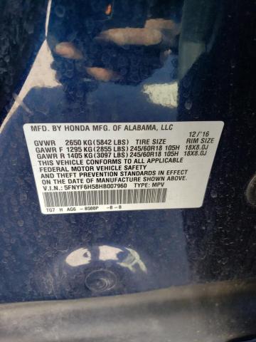 Photo 10 from auction – 2017 HONDA PILOT EXL with VIN 5FNYF6H58HB007960