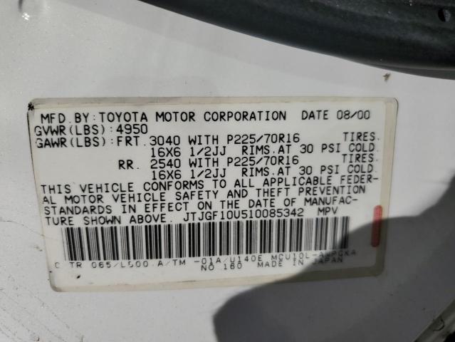 Photo 10 from auction – 2001 LEXUS RX 300 with VIN JTJGF10U510085342