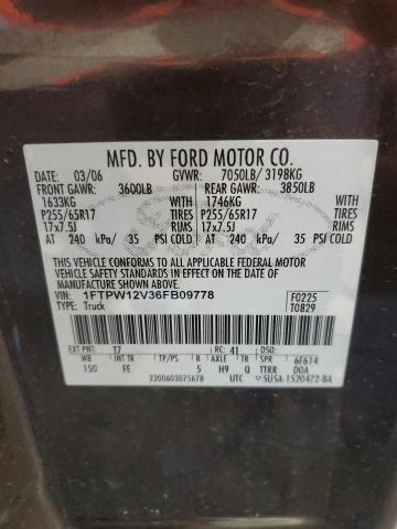 Photo 10 from auction – 2006 FORD F150 SUPER with VIN 1FTPW12V36FB09778