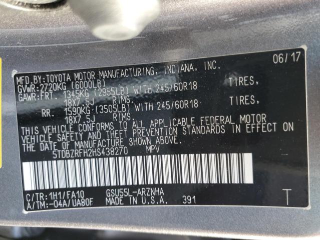 Photo 10 from auction – 2017 TOYOTA HIGHLANDER with VIN 5TDBZRFH2HS438270