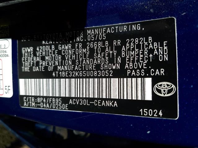 Photo 10 from auction – 2005 TOYOTA CAMRY LE with VIN 4T1BE32K65U083052