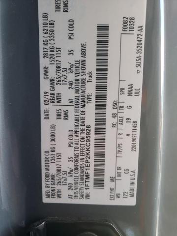 Photo 10 from auction – 2019 FORD F150 with VIN 1FTMF1EP2KKC95928