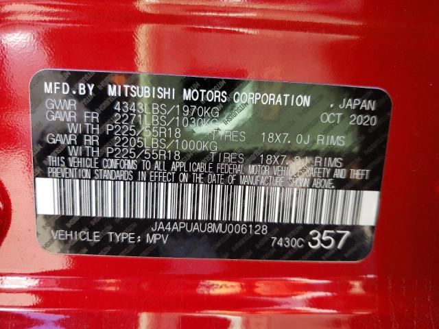 Photo 10 from auction – 2021 MITSUBISHI OUTLANDER with VIN JA4APUAU8MU006128