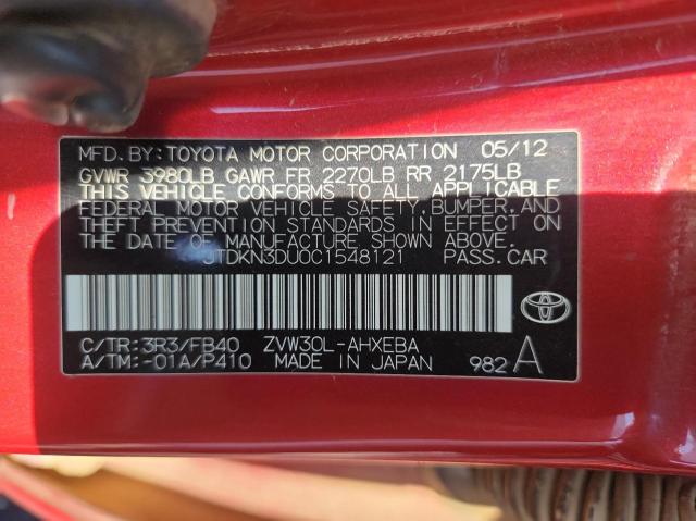Photo 10 from auction – 2012 TOYOTA PRIUS with VIN JTDKN3DU0C1548121