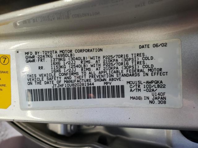 Photo 10 from auction – 2002 LEXUS RX 300 with VIN JTJHF10U820281944