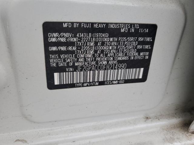 Photo 10 from auction – 2015 SUBARU XV CROSSTR with VIN JF2GPACC0FH214990