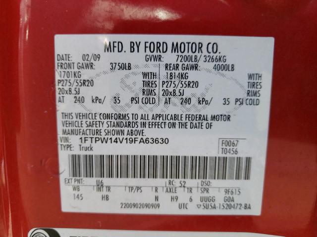 Photo 10 from auction – 2009 FORD F150 SUPER with VIN 1FTPW14V19FA63630