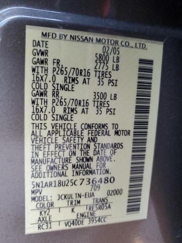 Photo 10 from auction – 2005 NISSAN PATHFINDER with VIN 5N1AR18U25C736480