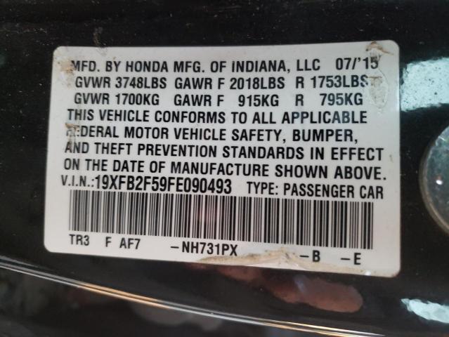 Photo 10 from auction – 2015 HONDA CIVIC LX with VIN 19XFB2F59FE090493