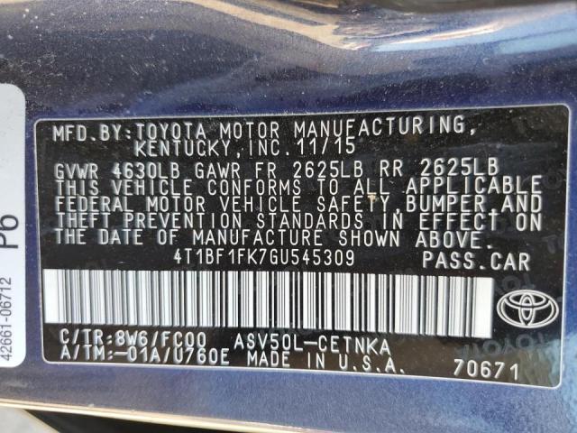 Photo 10 from auction – 2016 TOYOTA CAMRY LE with VIN 4T1BF1FK7GU545309