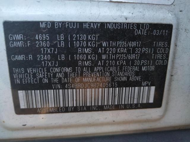 Photo 10 from auction – 2011 SUBARU OUTBACK 3. with VIN 4S4BRDJC9B2405615