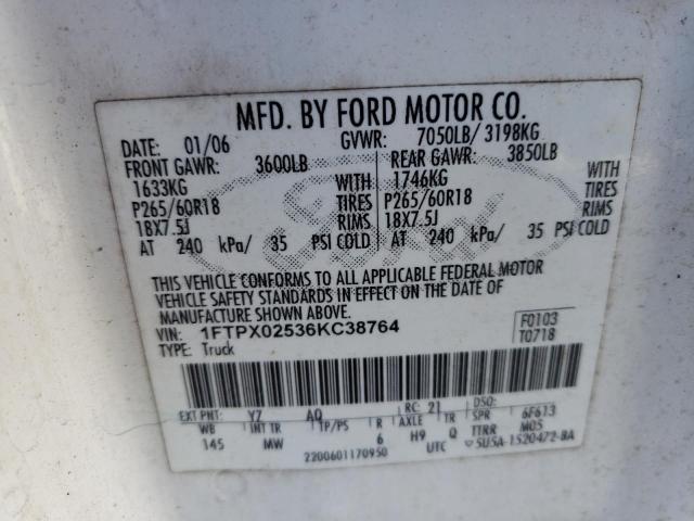 Photo 10 from auction – 2006 FORD F150 with VIN 1FTPX02536KC38764